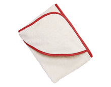 Lade das Bild in den Galerie-Viewer, Cotonea Bio Kapuzenbadetuch aus Frottier Bio-Baumwolle in weiß-rot
